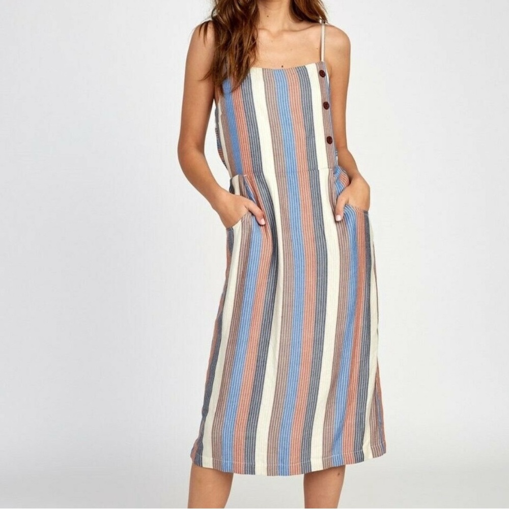RVCA Women's Proxy Woven Strappy Buttons Midi Dress